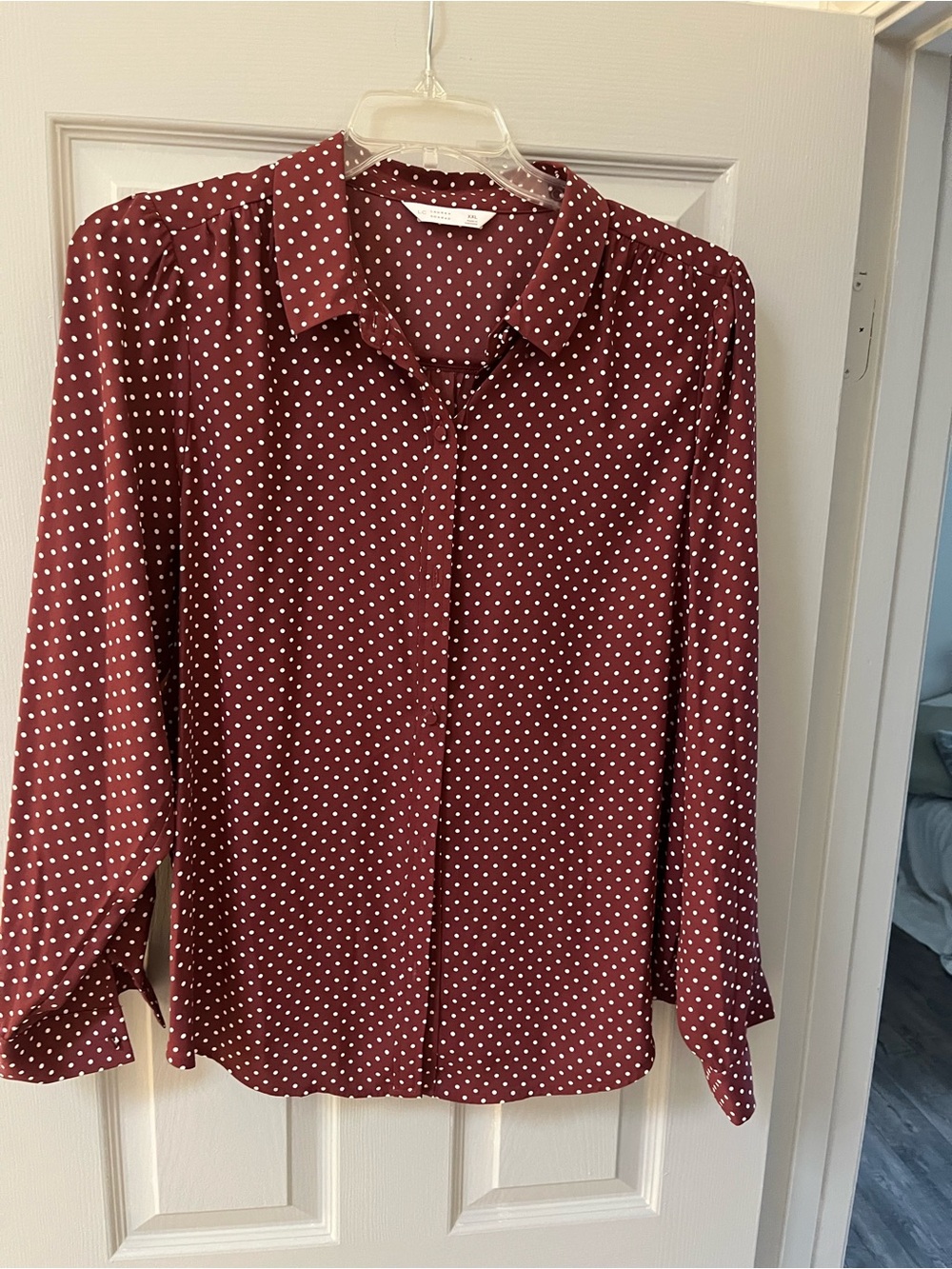 LC Lauren Conrad Burgundy Polka Dot Button-Down Blouse
